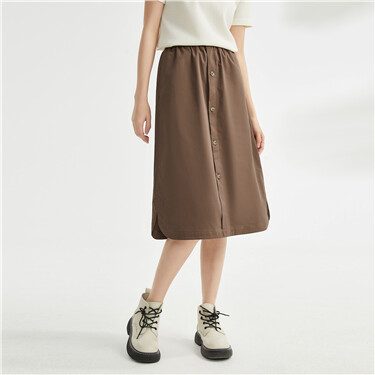 Elastic waist buttons lightweight cotton skirt