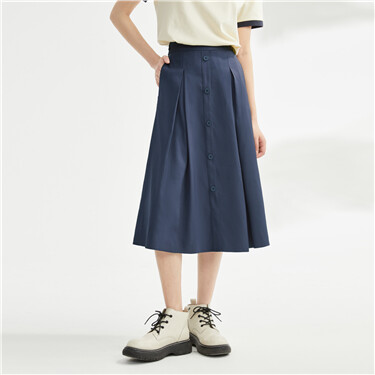 Half elastic waist button closure drape skirt