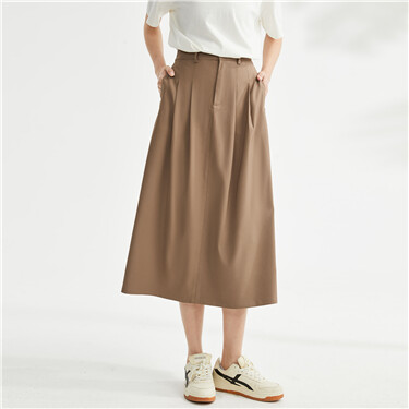 Solid color a-line pleated drape skirt