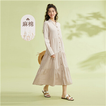 Linen cotton v-neck lightweight poplin dress