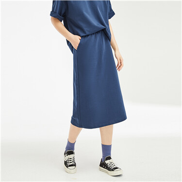 Elastic waist solid color terry skirt