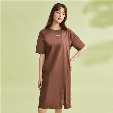 Letter embroidery short sleeve cotton dress