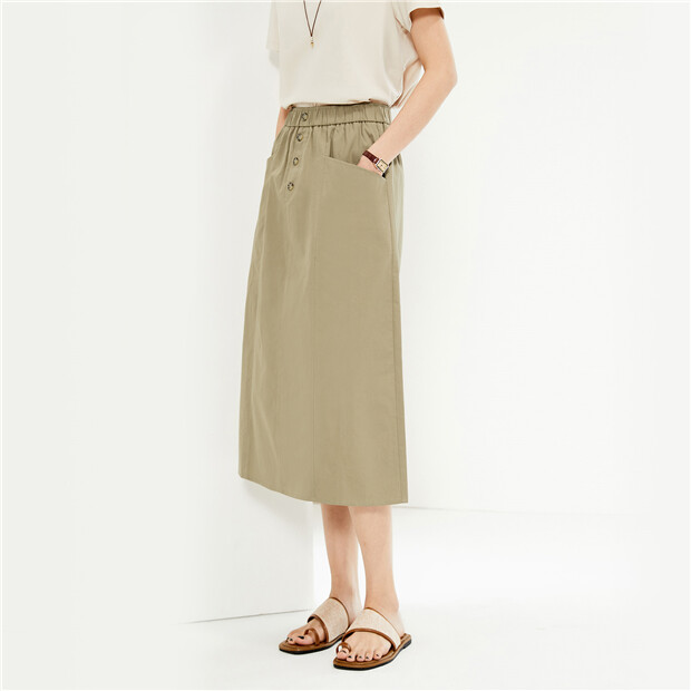 100% Cotton big pockets elastic waist skirt | GIORDANO