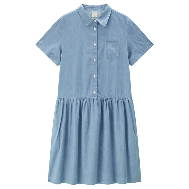 100% Cotton short sleeve lightweight denim dress | GIORDANO Online Store