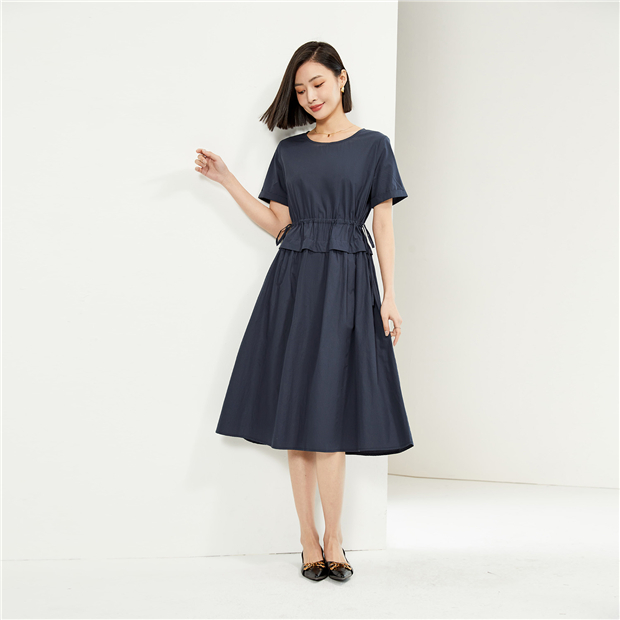Fake 2-piece collect waist cotton dress | GIORDANO Online Store