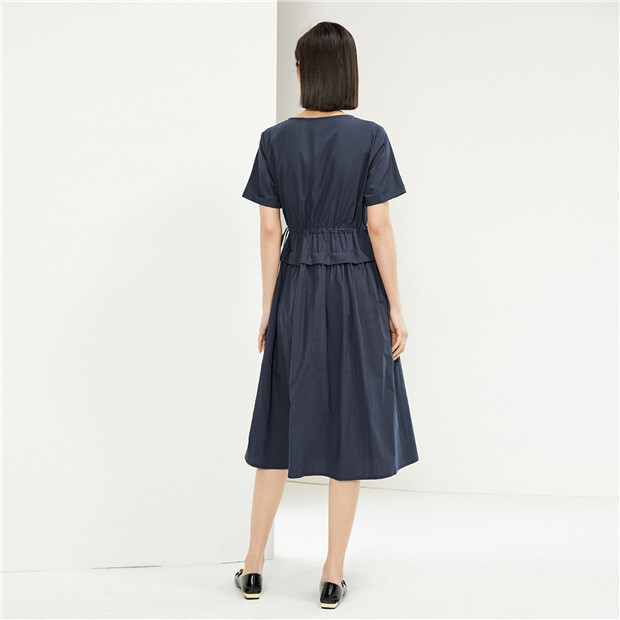 Fake 2-piece collect waist cotton dress | GIORDANO Online Store