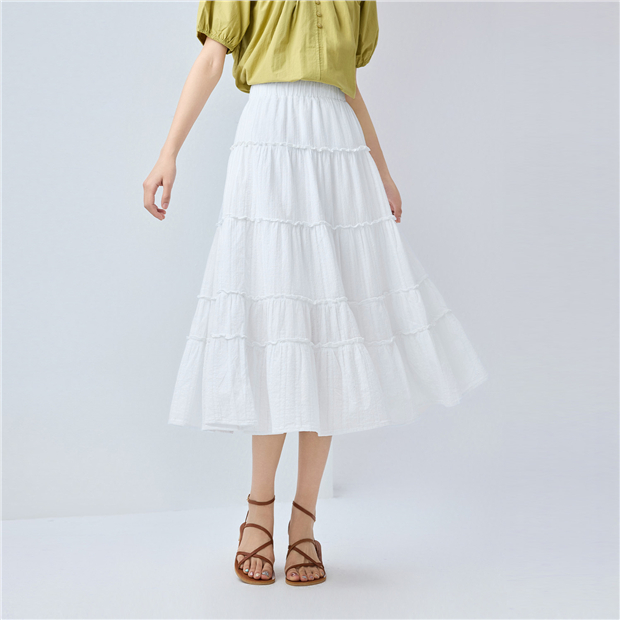 100% Cotton ruffle trims tiered skirt | GIORDANO Online Store