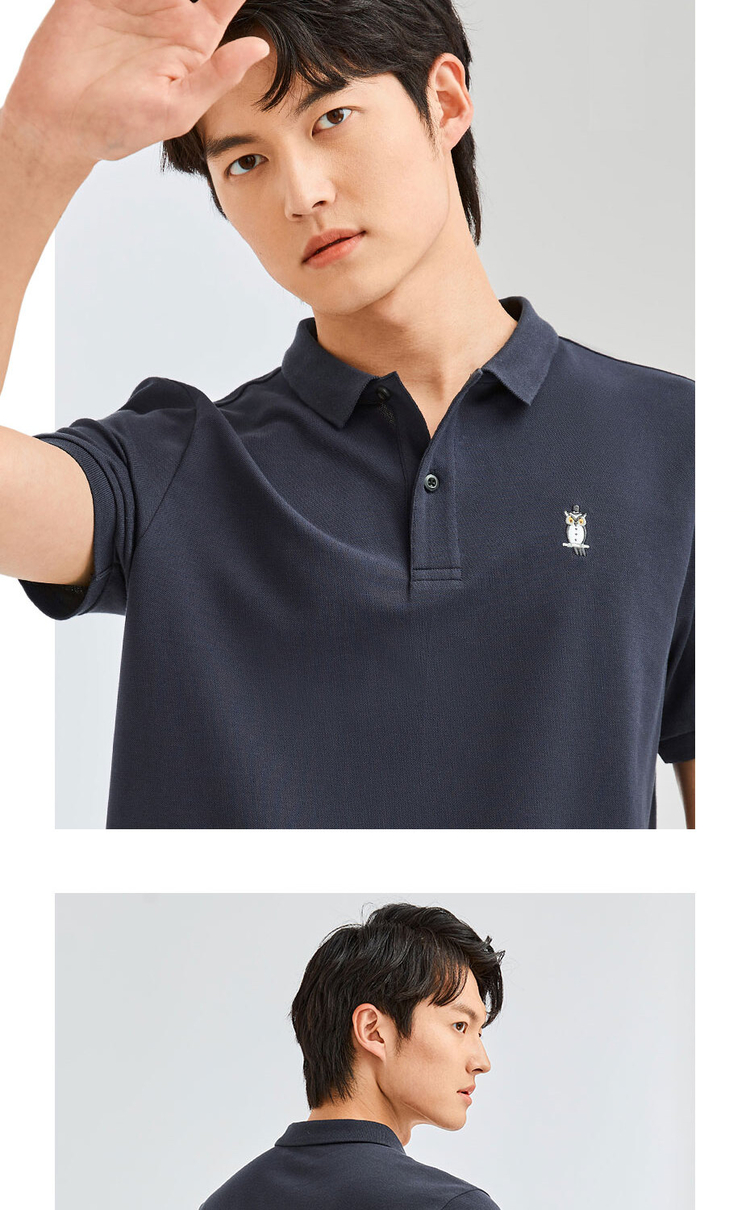 Owl embroidery short sleeve Online Store stretch polo GIORDANO shirt 