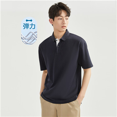 拼色门筒底针织弹力珠地布短袖POLO