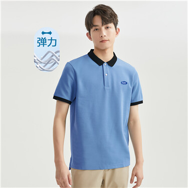 小刺绣针织弹力珠地布撞色短袖POLO
