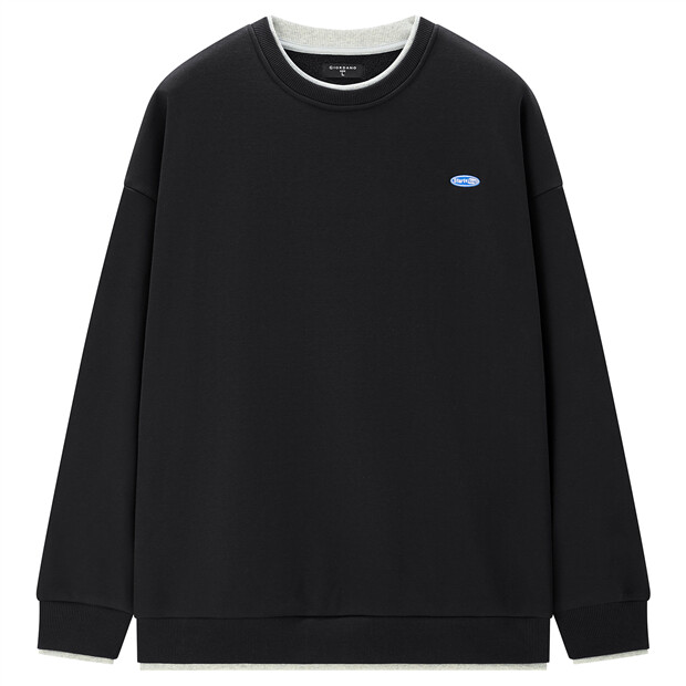 Fake 2 piece fleece lined embroidered sweatshirt GIORDANO Online Store