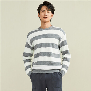 Contrast stripe crewneck sweater