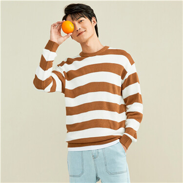 Contrast stripe crewneck sweater