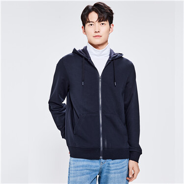 Fleece-lined kanga pocket open placket hoodie
