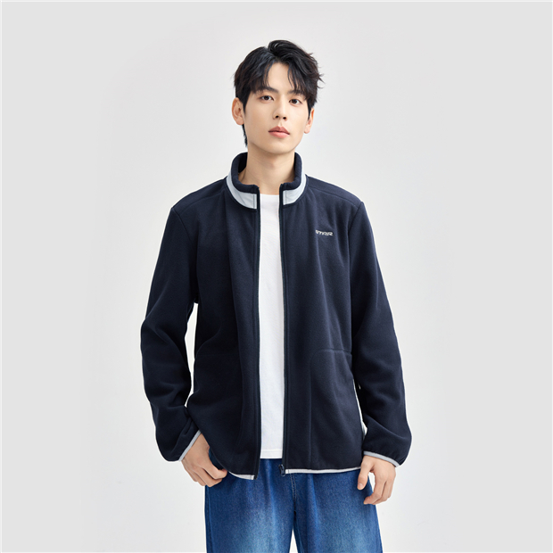 Polar fleece embroidery stand collar jacket | GIORDANO