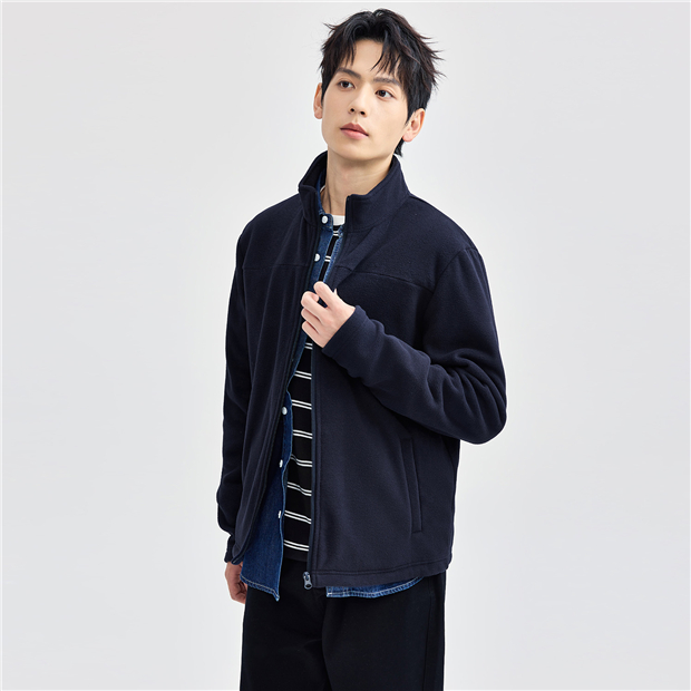 POLAR FLEECE LINED JACKET ネイビー Polar fleece stand collar jacket | GIORDANO Online Store