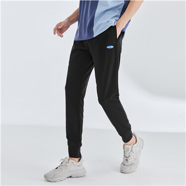 Letter embroidery elastic waist joggers