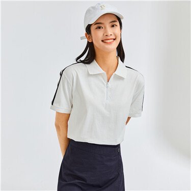 Contrast zip placket short sleeve polo shirt