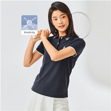 Embroidery pique short-sleeve polo shirt