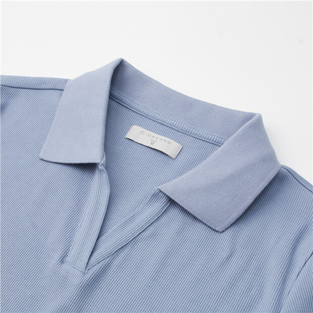 V-neck collar short sleeve rib polo shirt | GIORDANO Online
