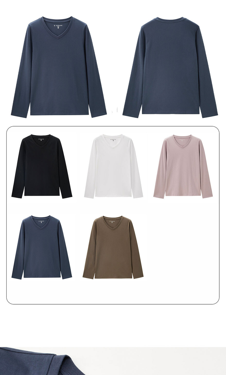 Online Exclusive】Women's Plain color v-neck long sleeve tee