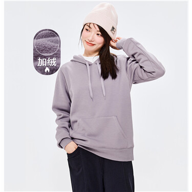 Fleece-lined kanga pocket solid color hoodie