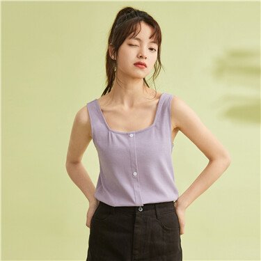 Square neck solid color rib sleeveless tank top