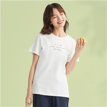 纯棉针织笑脸印花圆领短袖T恤