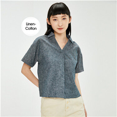 Linen-cotton raglan sleeves shirt