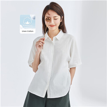 Linen cotton raglan sleeve loose shirt