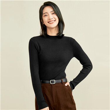 Mockneck plain color slim sweater