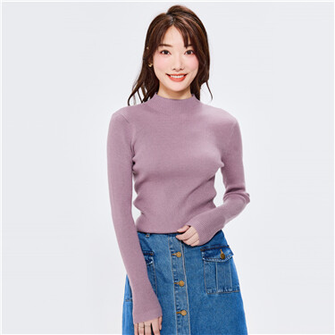 Mockneck plain color slim sweater