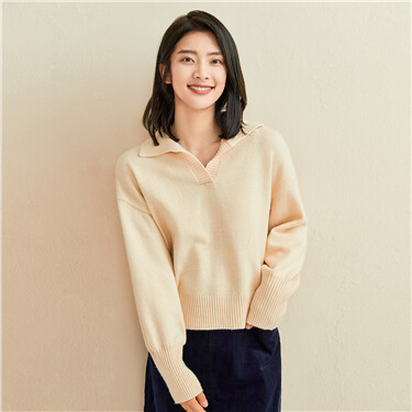 Solid color turn-down collar sweater