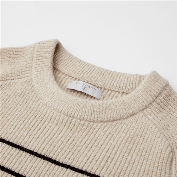 Striped Slit Crew Neck Raglan Wool Pullover Sweater Striped Slit Crew Neck Raglan Wool Pullover Sweater