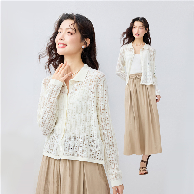 Semi-sheer hollow knit cardigan | GIORDANO Online Store