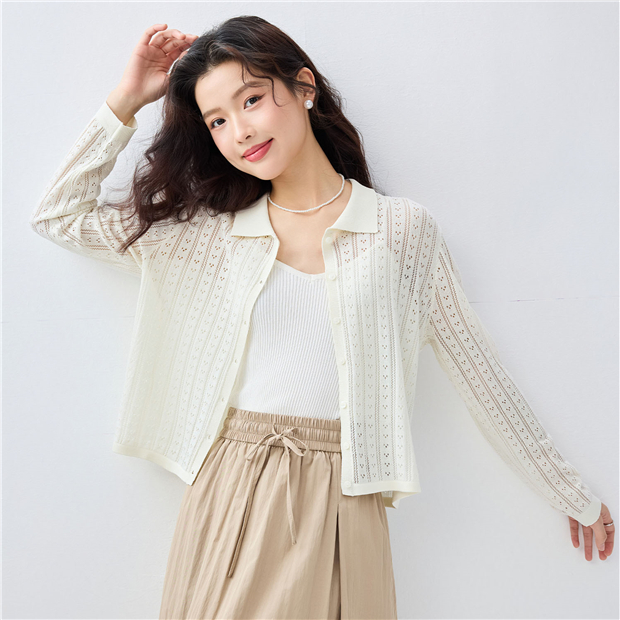 Semi-sheer hollow knit cardigan | GIORDANO Online Store