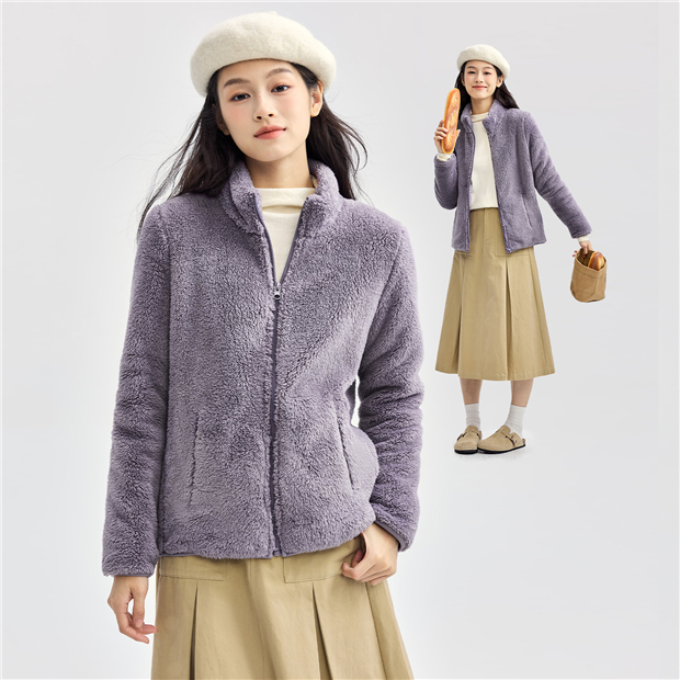 Stand collar coral fleece jacket | GIORDANO Online Store