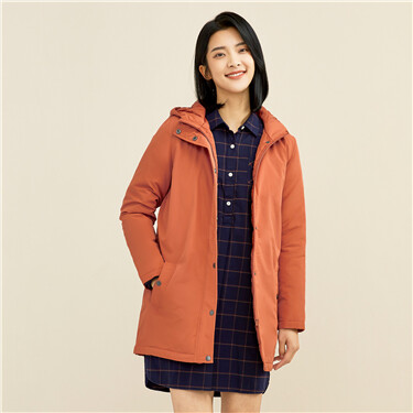 Solid color mid-long hooded coat