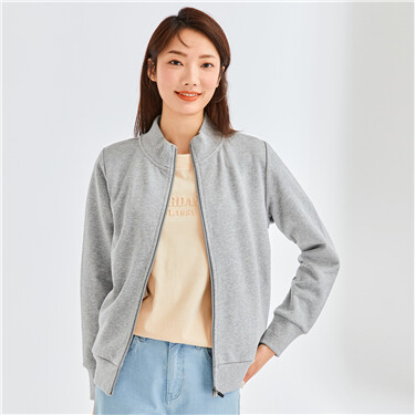 Stand collar open placket terry jacket