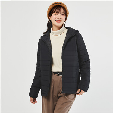 Solid color multi-pocket padded hooded jacket