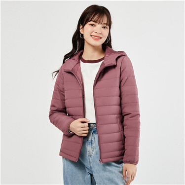 Solid color multi-pocket padded hooded jacket