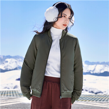 Stand collar plain color bomber jacket