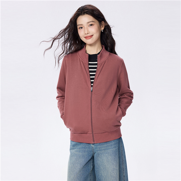 Stand collar terry lining knit jacket | GIORDANO Online Store