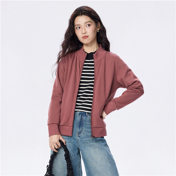 Stand collar terry lining knit jacket | GIORDANO Online Store