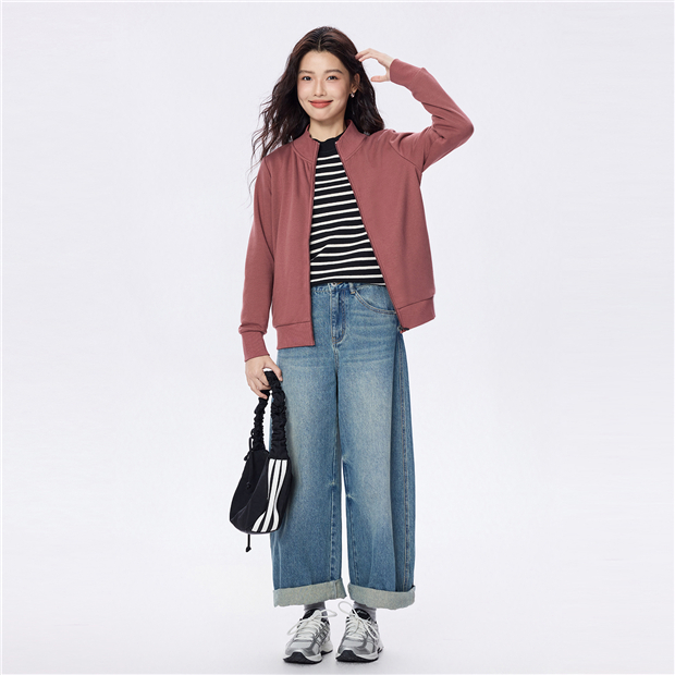 Stand collar terry lining knit jacket | GIORDANO Online Store