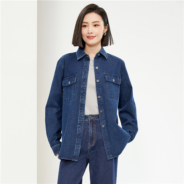 Double pockets mid long denim jacket | GIORDANO Online Store