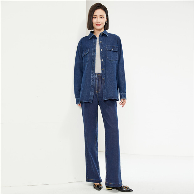 Double pockets mid long denim jacket | GIORDANO Online Store