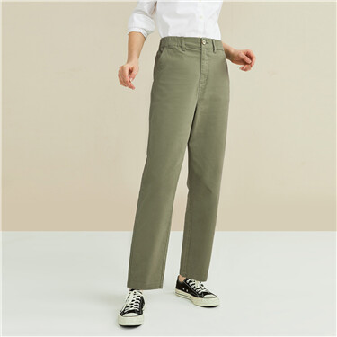Solid color half elastic waist pants