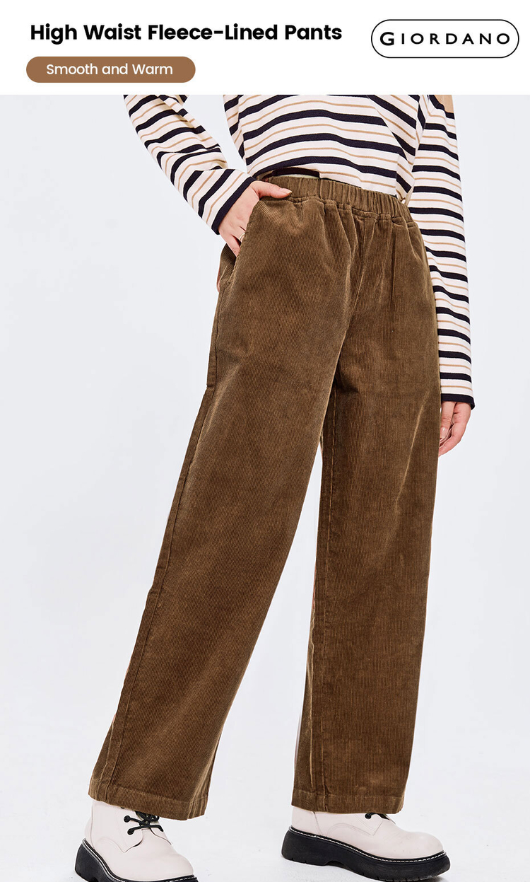 Elastic waist wide leg cotton corduroy pants | GIORDANO Online Store