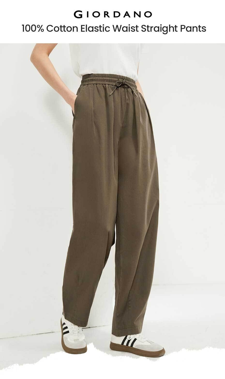 100% Cotton elastic waist loose pants | GIORDANO Online Store